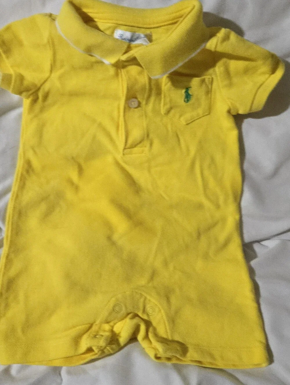 Ralph Lauren Baby Boy Bright Yellow Polo One-Piece Romper Pocket 6 Months